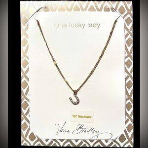 NWT Vera Bradley One Lucky Lady Horseshoe Rhinestone Pendant Gold tone Necklace